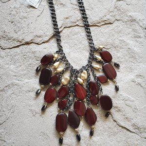 NWT Chico's Red Gold Petra Bib Statement Necklace